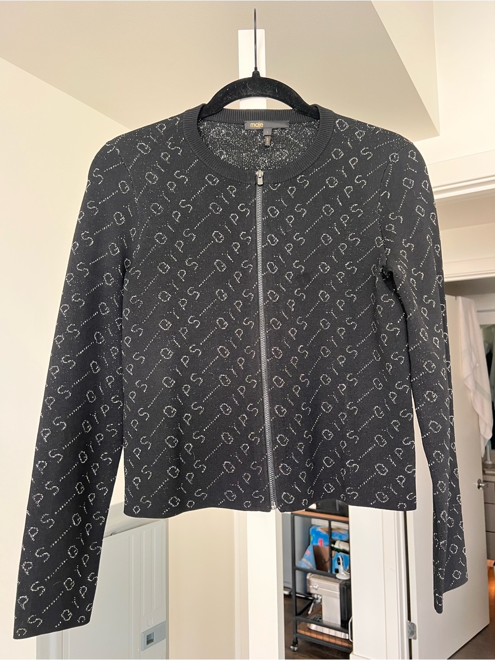 Maje Black Metallic Women's Zip Up Sweater Size XS/S